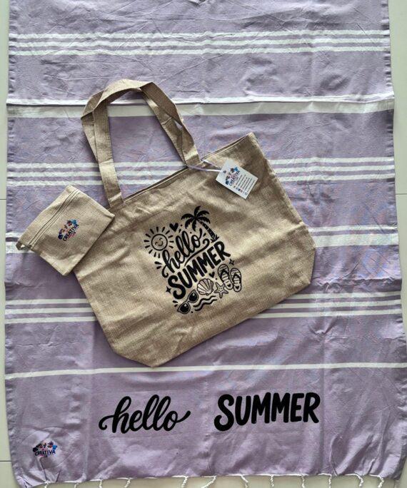 Borsa e telo mare HELLO SUMMER GLITTER